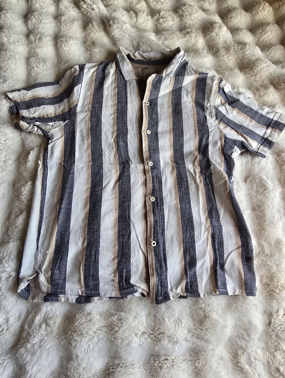 Men's Short Sleeve Button Up Linen Striped Shirt